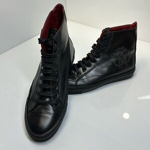 Roberto Cavalli ankle men’s boots / black leather with logo lace up rubber sole